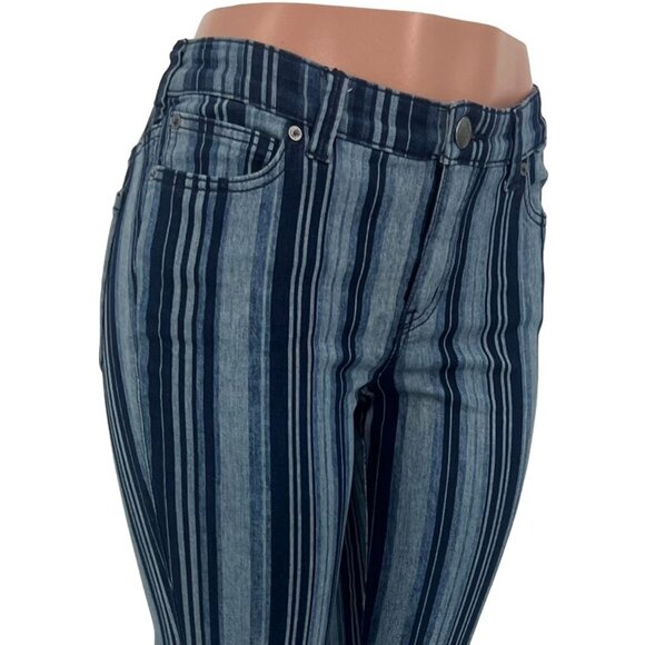 RARE NWT Free People Blue Stripe Super Flare Bell Bottom Jeans Boho Hippie Retro - Picture 7 of 16